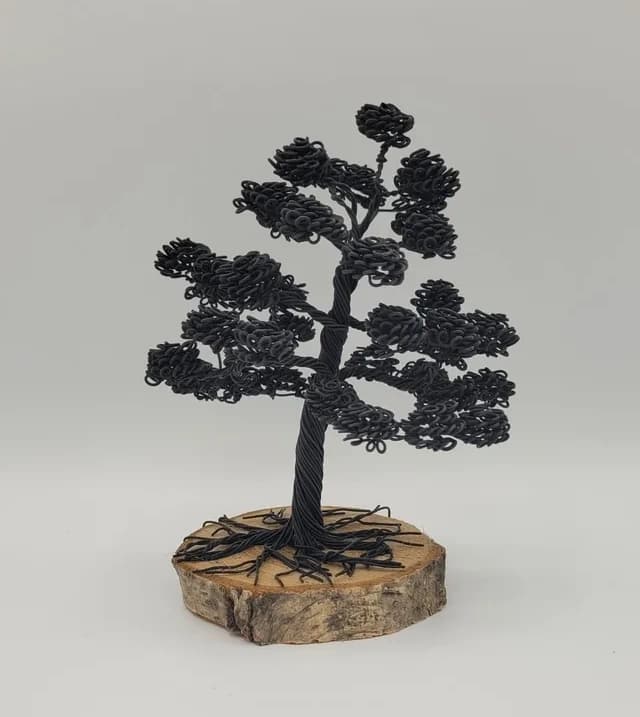 Petit arbre miniature en fil d'aluminium argenté, décoration de table artisanale — Florifer