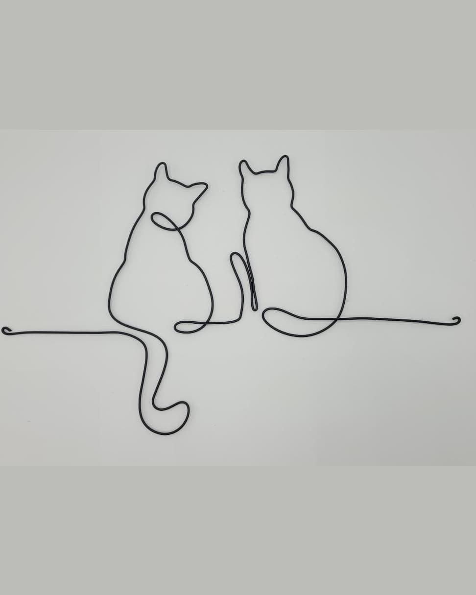 Chats amoureux en fil d'aluminium, décoration artisanale — Florifer