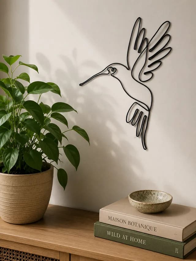 Colibri duo en fil d'aluminium coloré, décoration murale délicate artisanale — Florifer