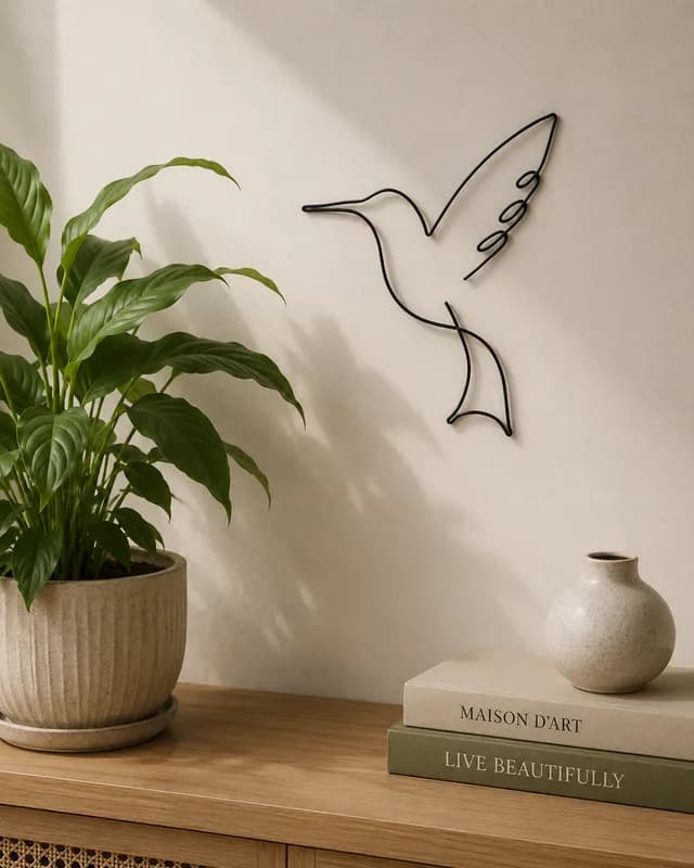 Colibri en vol modelé en fil d'aluminium, décoration murale légère artisanale — Florifer