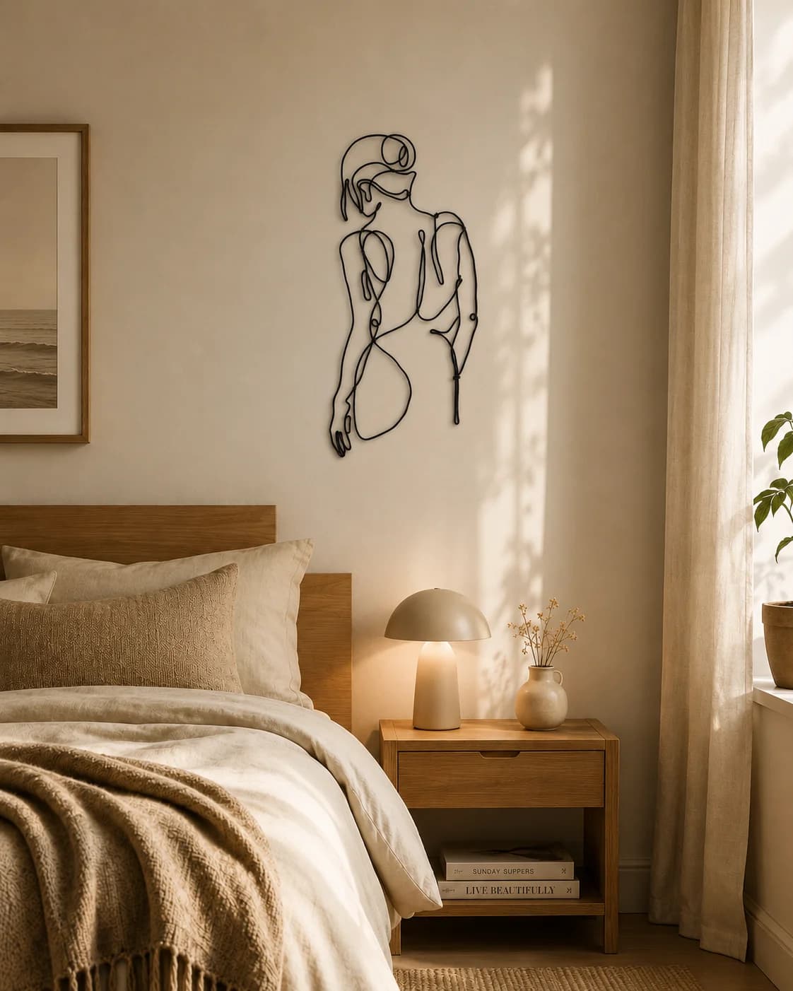 Silhouette femme de dos en fil d'aluminium, sculpture décorative moderne artisanale — Florifer