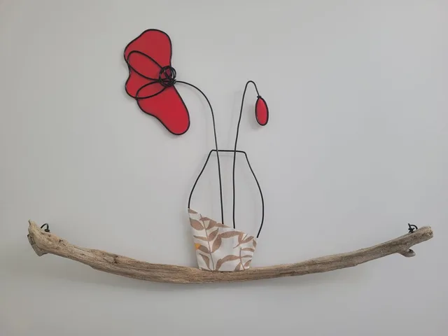 Vase et fleur en fil d'aluminium, composition florale décorative artisanale — Florifer